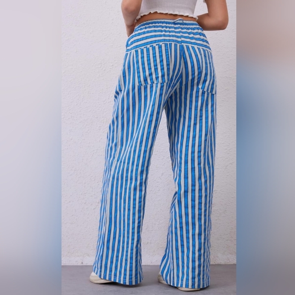 Striped casual drawstring wide leg loose fit pants, women Large - Picture 2 of 4